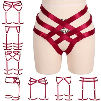 

Red Harness Garter Belt Cage High Waist Stockings Suspender Harajuku Leg Strap Elastic Adjust Hollow Out Body Bondage Lingerie