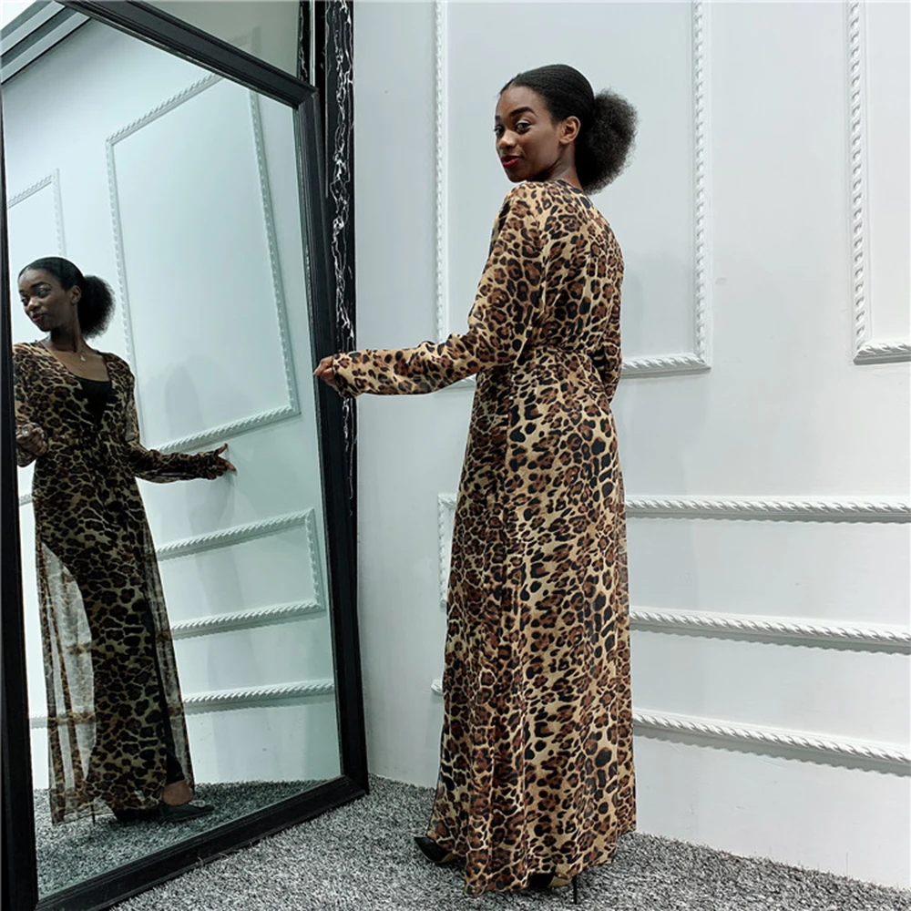 Leopard Hijab Muslim Dress Women Abaya Kimono Cardigan Saudi African Kaftan Dubai Caftan Pakistan Qatar Turkish Islamic Clothing