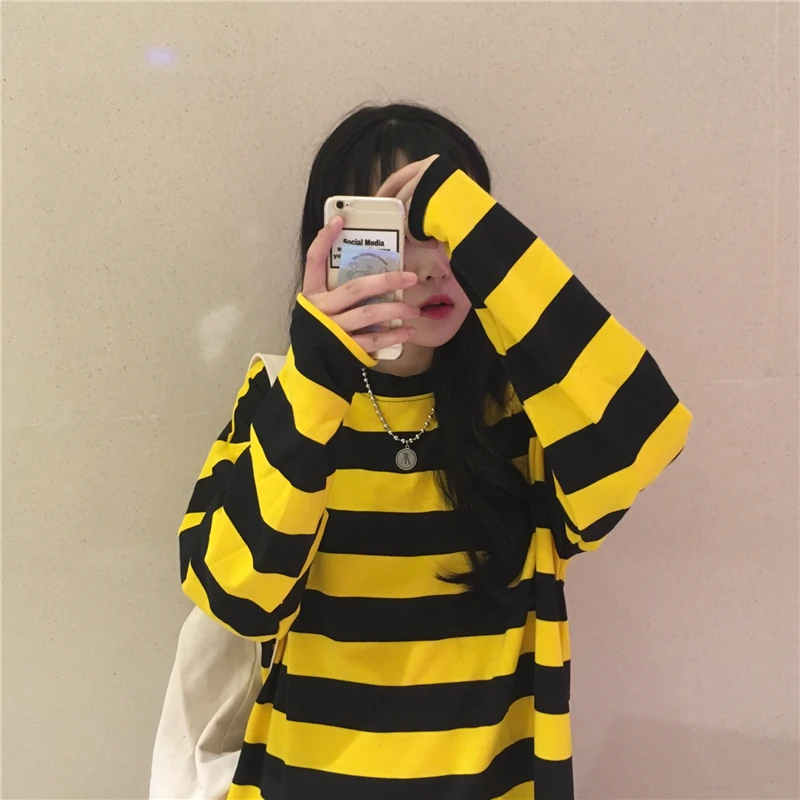 Корейский ulzzang студентов Harajuku негабаритных полос ленивый ветер Забавные Зимние Теплые Топы повседневные с длинными рукавами bf женские свитера