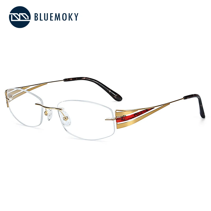 

BLUEMOKY Titanium Rimless Glasses Frames Women 2019 Ultralight Eyeglasses Myopia Flexible Optical Glasses Frames Eyewear FT0029