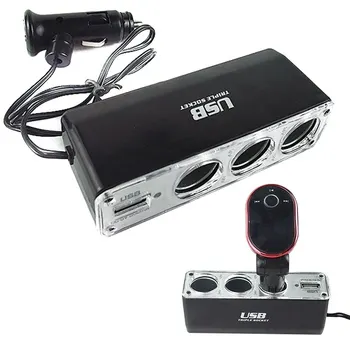 

3 Way Multi Socket Auto Car Cigarette Lighter Splitter USB Plug Adapter Charger DC 12V/24V output Triple Adapter With USB Port