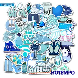 Paquet d'autocollants mignons à motif bleu Simple et frais, étiquette Scrapbook, papeterie pour téléphone portable, bagages, DIY bricolage, 50 pièces 