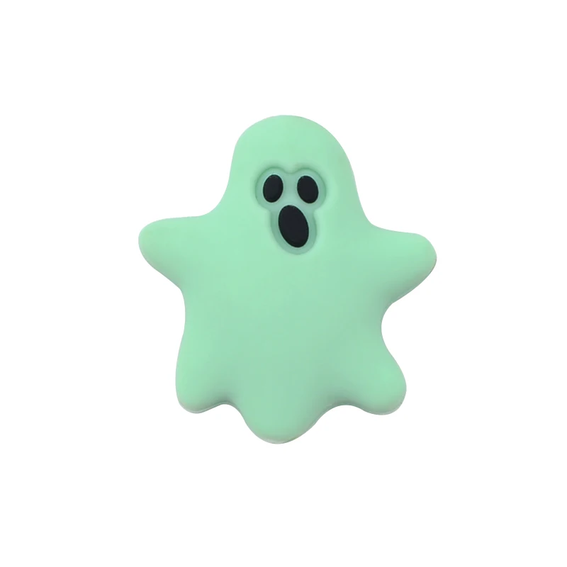 LOFCA 5pcs Baby Teether Food Grade Silicone Snowflake Beads BPA Free Mini Ghost Baby Teething Toy Halloween Pacifier Chain Gifts - Color: mint Mini Ghost