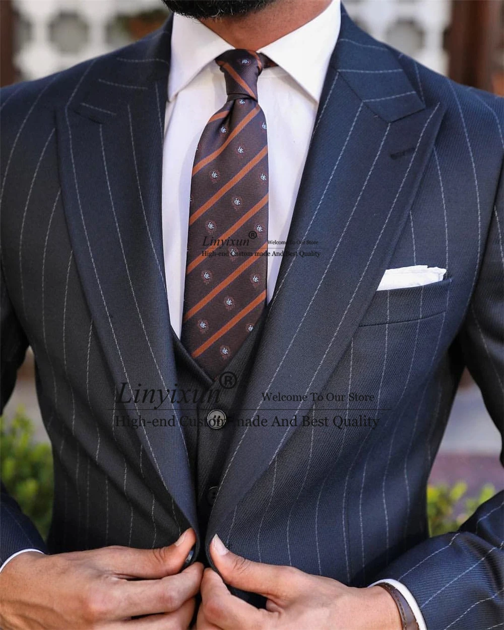 Fashion Stripe Mens Slim Suits 3 Piece Jacket Vest Pant Set Formal Business Blazer Masculino Wedding Groom Tuxedo Costume Homme 3