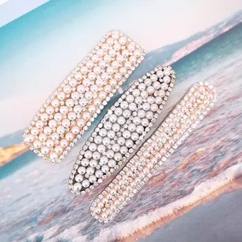 

1PC Korea Fashion New Imitiation Pearl Crystal Hairpins Geometric Oval Rectangle Shape Hair Clips Women Hair Accessories Hot