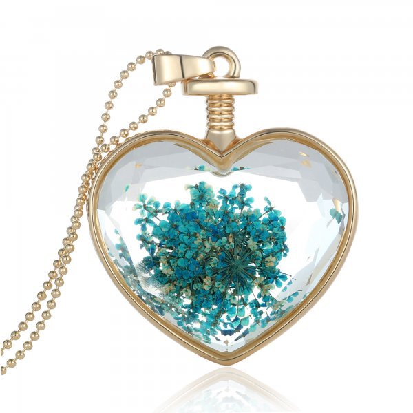 Charms Pendant Necklace Dried Flower Real Dry Flower Round Locket Necklace Gold Chain Necklace for Women Jewelry Fashion