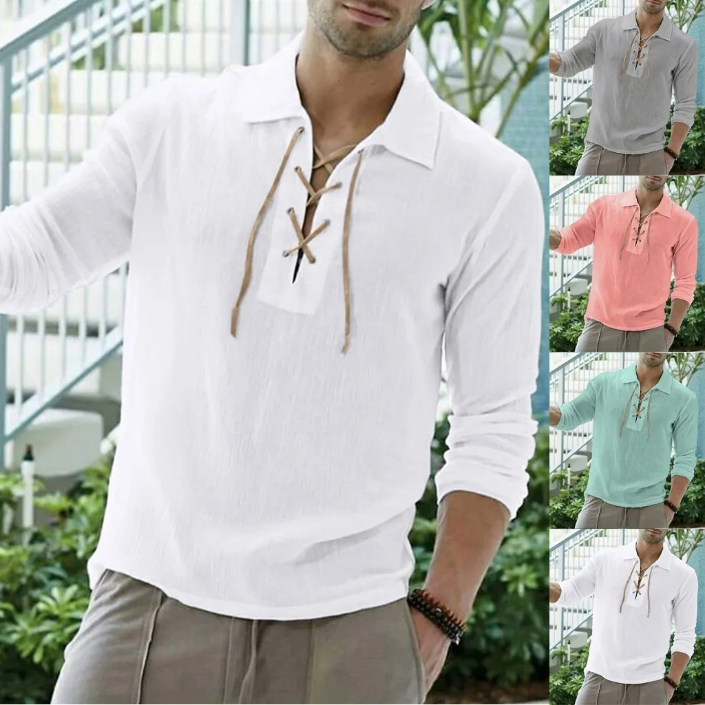 Short Sleeve Shirts Men Streetwear Camisa Men's Baggy Cotton Blend Solid Color Long Sleeve Turn-down Collar Shirts Blouse M-2XL
