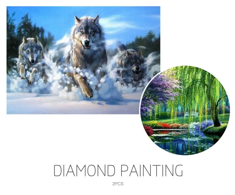 

Poured Glue Canvas Full Diamond Painting Wolf&Forest 5D DIY Embroidery Round Drill Home Decor Needlework