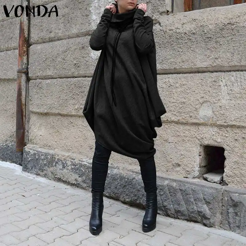 VONDA осень зима платье для беременных свободные водолазки с длинными рукавами пуловерные Платья Женские однотонные платья
