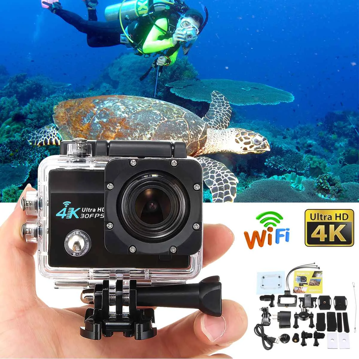Экшн-Камера Подводная Водонепроницаемая Ультра HD 4 K/25fps WiFi 2," 170D шлем видео записывающая камера s Спортивная камера