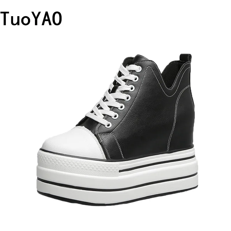 Осенние женские ботильоны на высоком каблуке 9 см кожаные ботинки танкетке