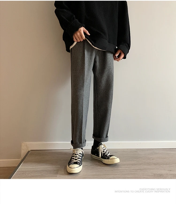 Autumn And Winter Woolen Pants Men's Fashion Solid Color Straight Casual Pants Men Streetwear Wild Loose Dress Pants Male M-5XL