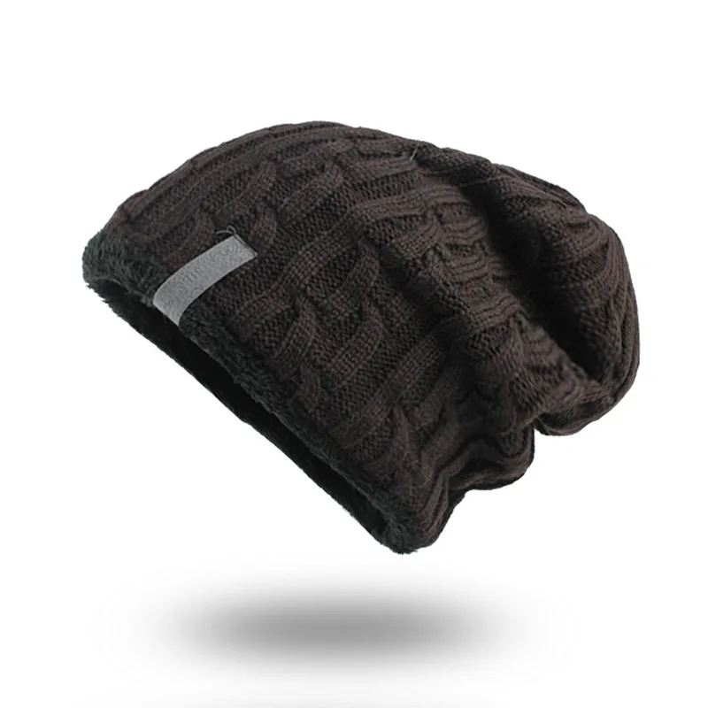 Вязаная этикетка дизайн Beanie твердая Женская длинная Ребристая Крышка зимняя теплая шапка для мужчин Уличная эластичная Повседневная Gorros модные шапки - Цвет: Коричневый