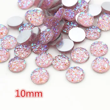

New Fashion 10mm 40pcs Pink AB Colors Natural ore Style Flat back Resin Cabochons For Bracelet Earrings accessories-O2-06