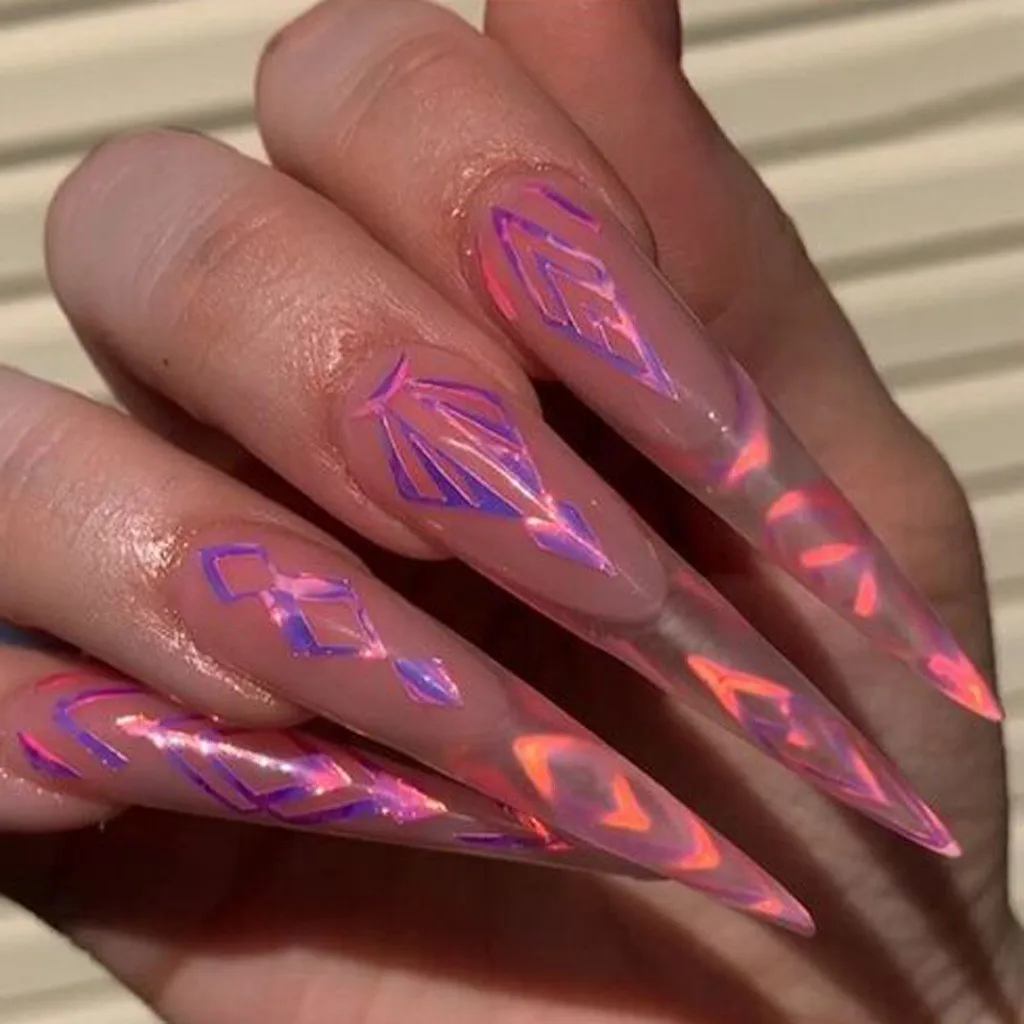 13PCS Nail Art Stickers Decoration Geometric Reflections Tape Adhesive Foils DIY Decoration Laser Nail Art Decal Sticker