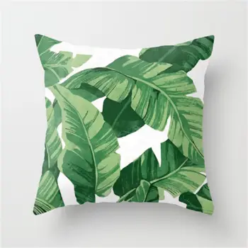

Green Leaves Polyester Pillow Cover Sofa Waist Cushion Home Decor
