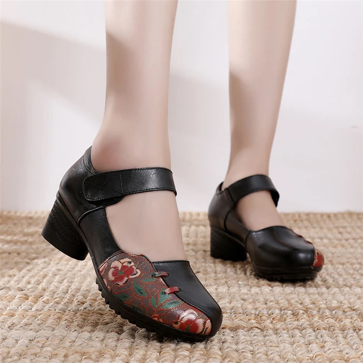 Повседневные Мягкие женские туфли из натуральной кожи; сезон весна-осень женские туфли-лодочки на платформе в этническом ретро-стиле на среднем каблуке Zapatos De Mujer
