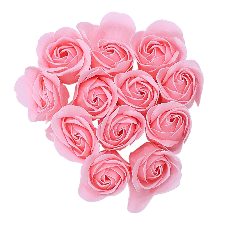 12 Pcs Bathing Pink Rose Bud Flower Petal Soap+ Heart Shape Box