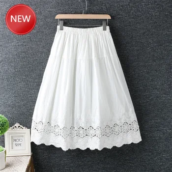 

Woman SkirtsVintage cotton embroidery solid A-line skirt saia female autumn