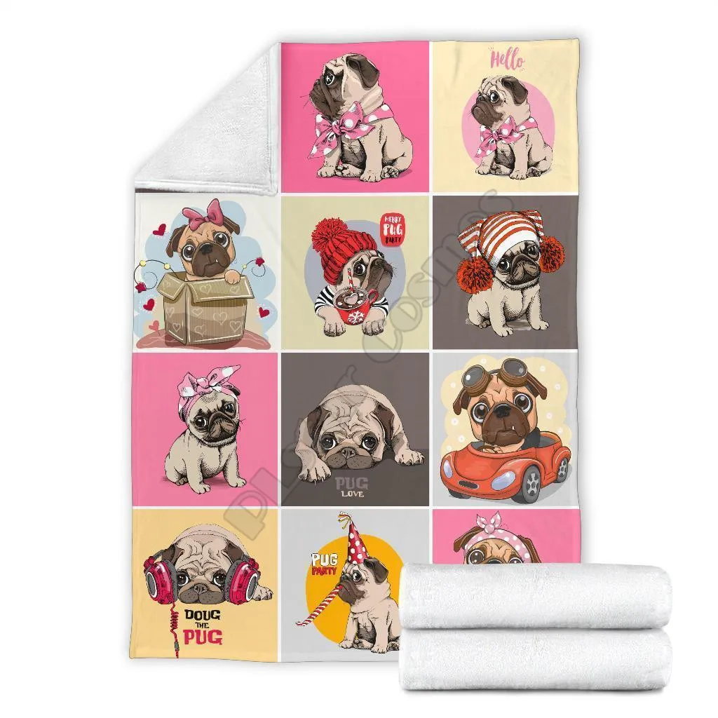 

Cute pug faces fleece blanket for pug dog lover 3D printed Wearable Blanket Adults/kids Fleece Blanket Sherpa Blanket