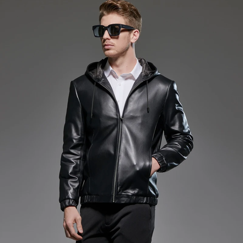 

Spring Autumn Plus Size Genuine Jacket Men Clothes 2020 Sheepskin Coat Hooded Casual Mens Leather Jackets 181715 KJ2282