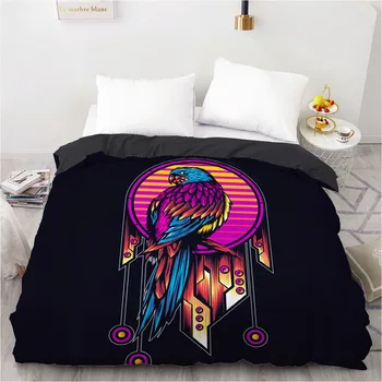 

3D Duvet Cover Quilt Covers Comforter Case Black 180x210cm Single Animal Parrot Design Custom Bed Linens Bedding Bag Bedspread