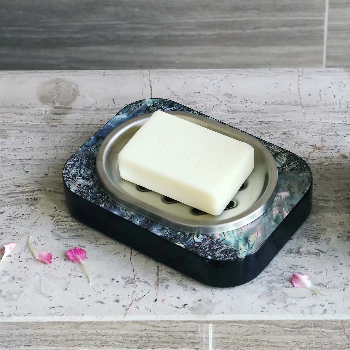 

Hot Soap Holder with Abalone Shell Horne Stripes Container Wooden Keep Soap Dry Easy Cleaning Drain Bathroom Ornament 2019