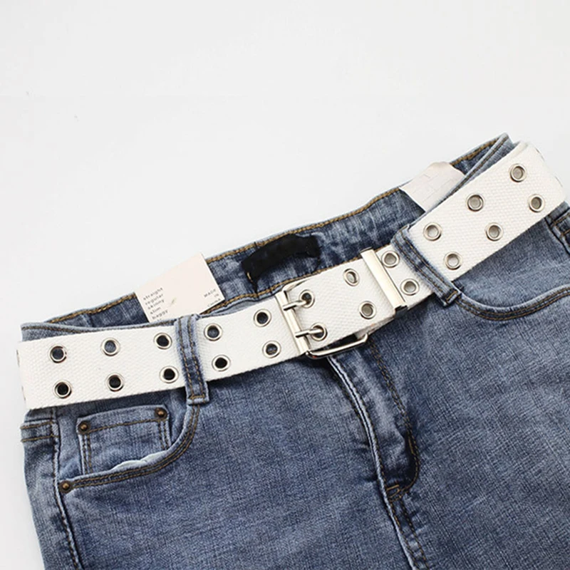 

2020 New Designer Harajuku Wide Canvas Web Double Grommet Hole Buckle Belt Female Male Waist Strap Belts for Women Men Jeans