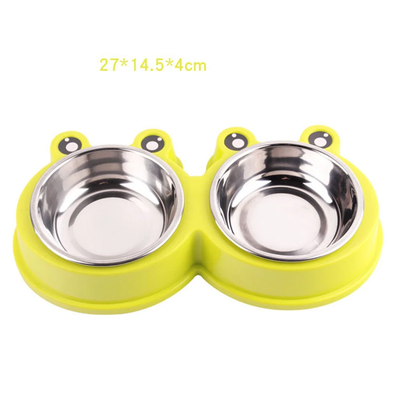 Yellow green Нержавеющая сталь Собака Кошка двойные чаши удобные пищевые кормушки для воды бульдог миска для еды экологически чистая миска для животных - Цвет: Yellow green