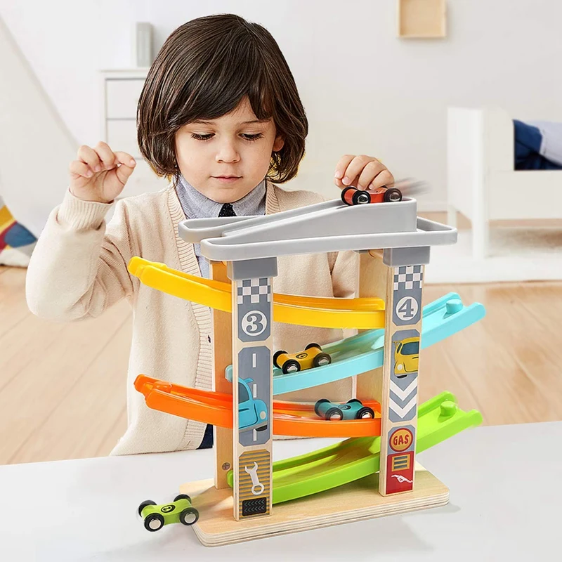 Детская игрушечная машинка для детей 3-6 лет, 4 мини-автомобиля, деревянная гоночная игра, подходит для мальчиков и девочек