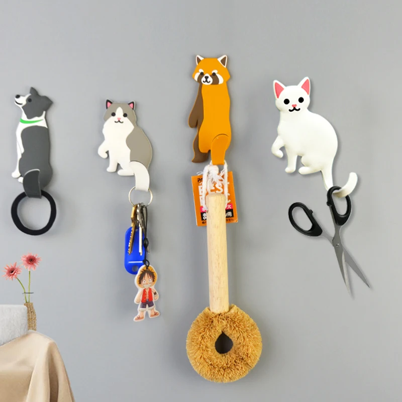 Cartoon Animal Wall Decorative Hook, Cat, Dog, Bird, Bear, Raccoon, Whiteboard Sticker, Refrigerator Kids Gifts, Home Decoration 2