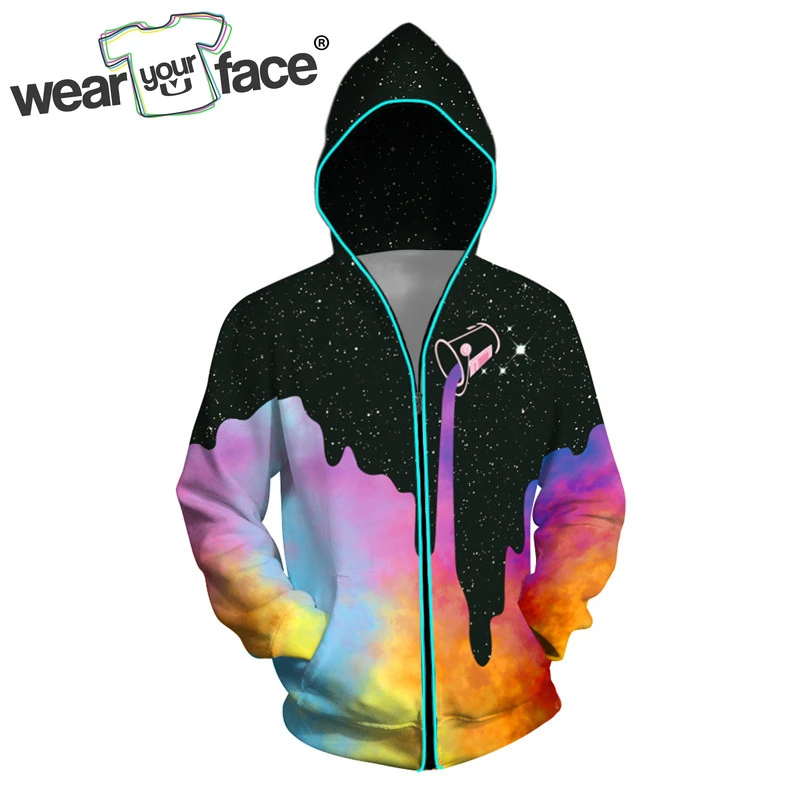 Sudadera con para hombre y mujer, ropa calle informal con estampado 3D de galaxia, luz fotoeléctrica LED, bolsillo y cremallera, estilo Hipster|Sudaderas con capucha y sudaderas| - AliExpress