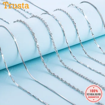Trustdavis Genuine 925 Sterling Silver Water-wave Snake Box Chain For Woman 40cm/45cm 0.7/0.8mm Chain Necklace DC06