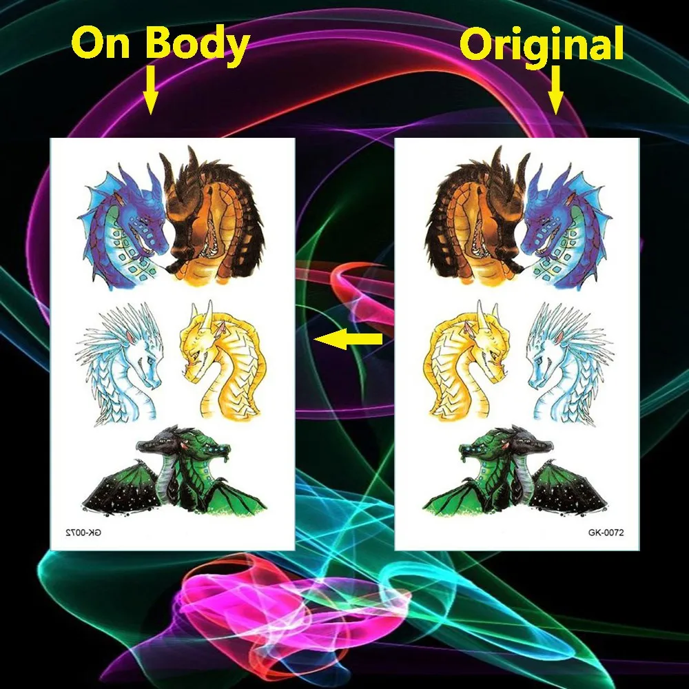 Double Dragon with Wing Temporary Tattoos Sticker Unicorn Waterproof Tattoo Tribal Fake Tatoos Body Arm Men Woman Tato Makeup | Красота и