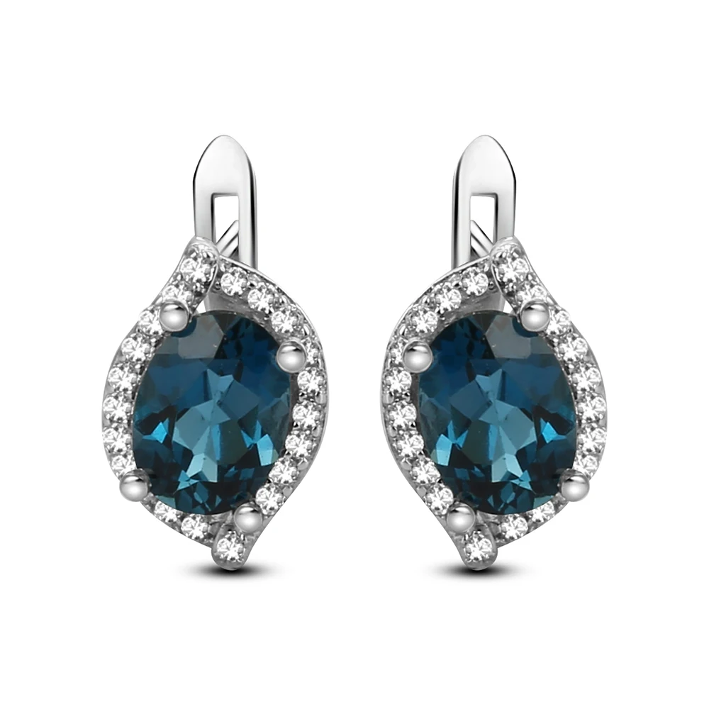 Gem's Ballet 3.15Ct Овальный натуральный Лондон Голубой топаз драгоценный камень серьги гвоздики 925 пробы серебро для женщин Свадебные ювелирные изделия