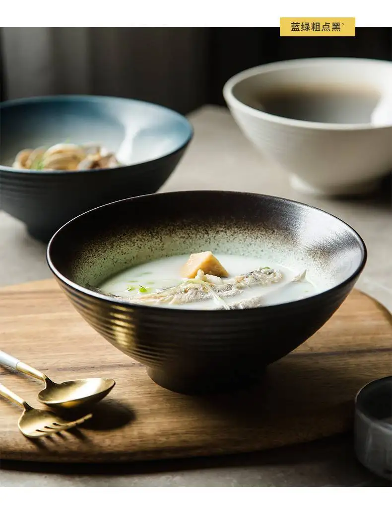 Cuenco de Ramen japonés para restaurante, juego de vajilla de cerámica de  gran tamaño para el hogar, cuenco de sopa de fideos de ternera - AliExpress