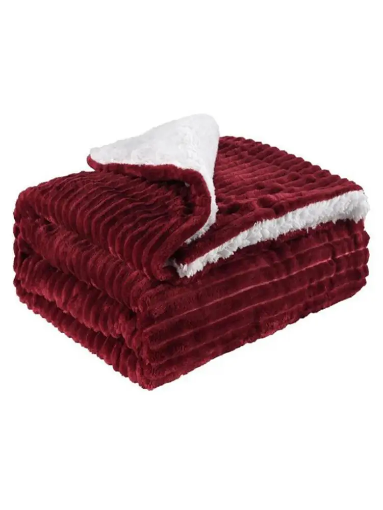Double Layer Draw Blanket Single Solid Color Flannel Blanket Office Sofa Twin Thick Warm Blanket#D0