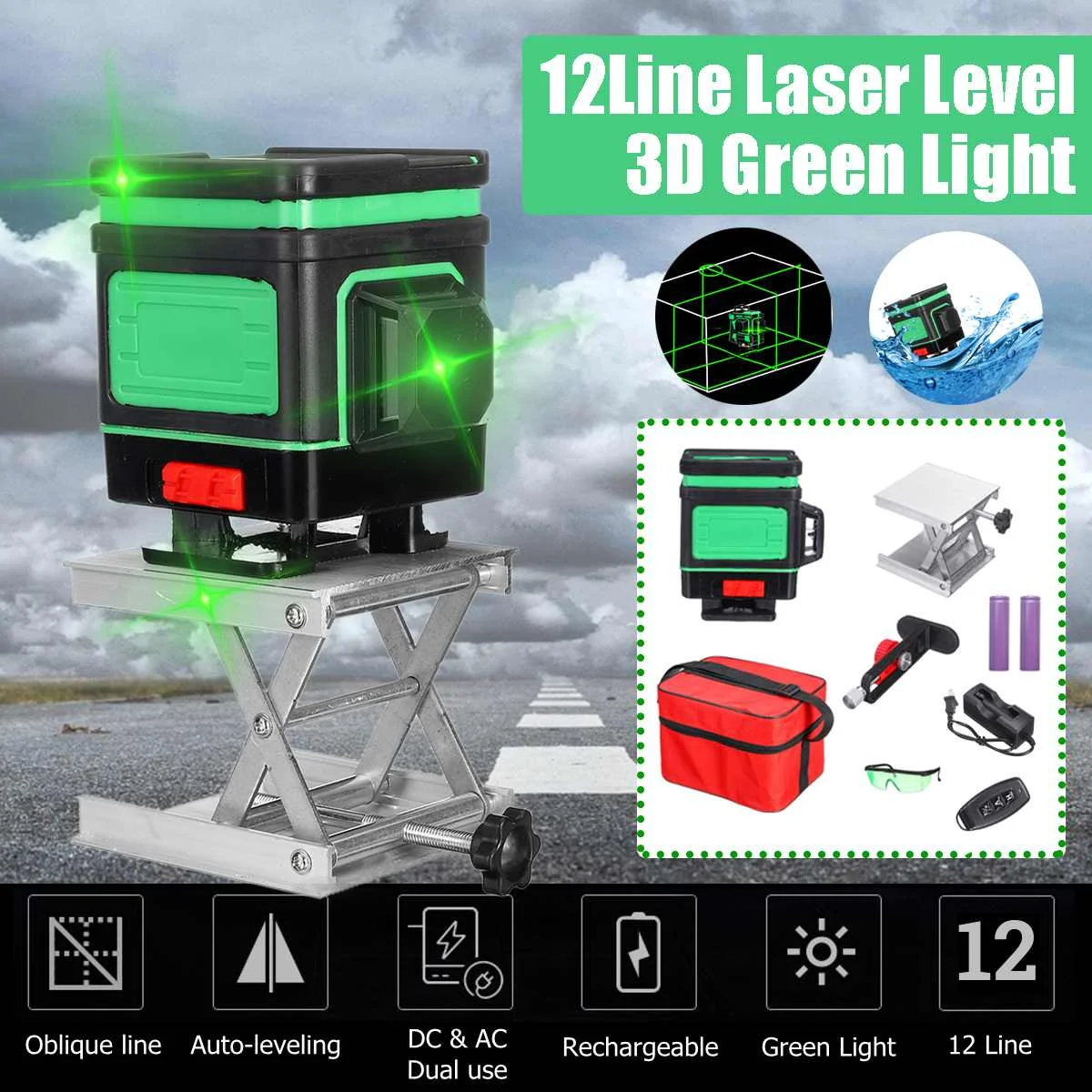 12 Lines 360 Degree 3D Laser Level Measuring Devices Line Rotary Horizontal And Vertical Cross Laser Level with Remote Control