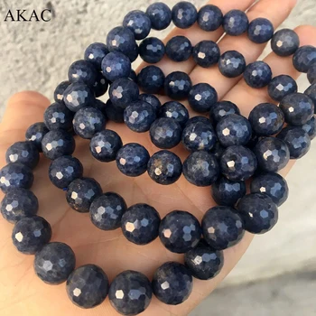 

AKAC 8mm 10mm A+++ natural faceted blue sapphire bracelet gemstone for women men bracelet