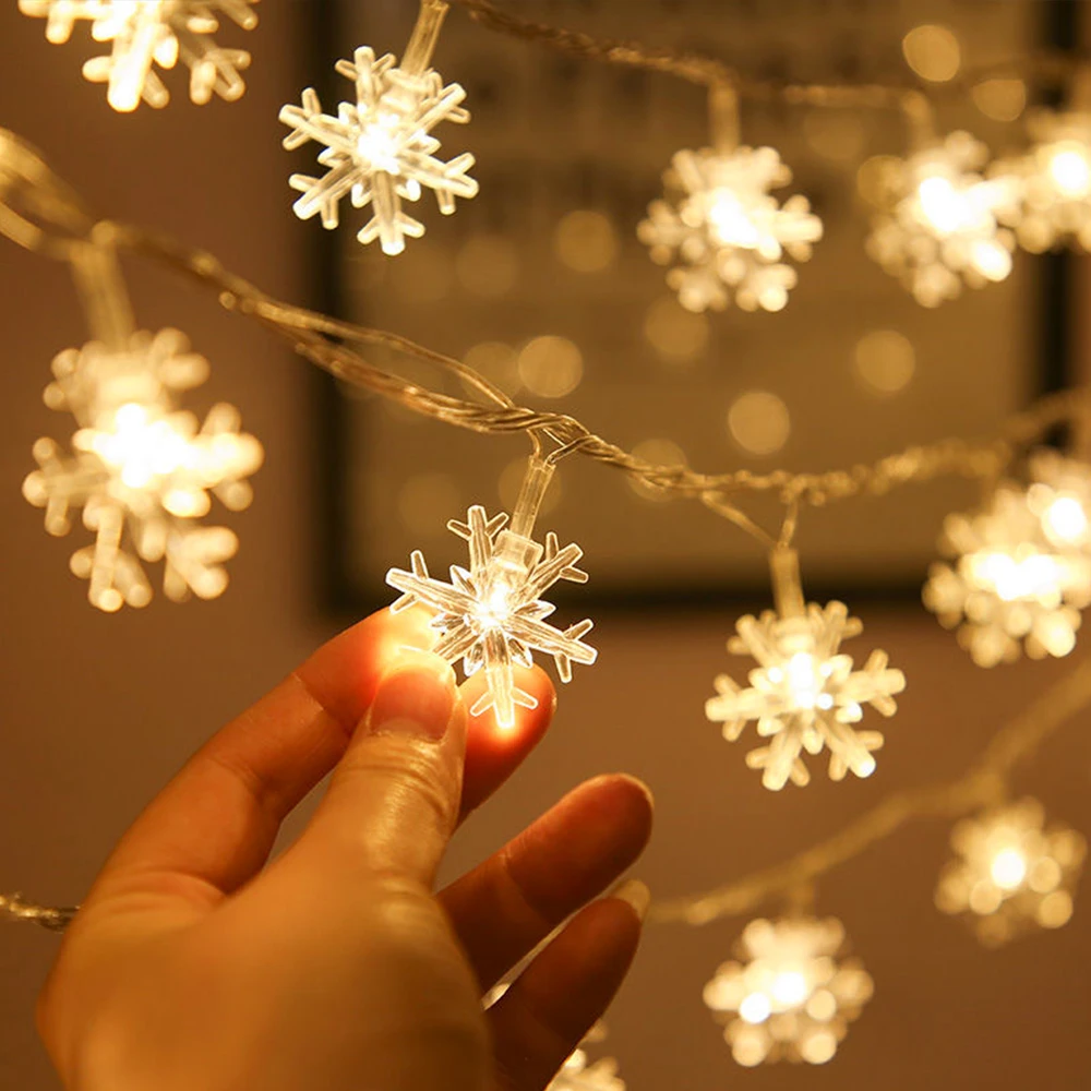 battery fairy lights 10/20/40 Lights Snowflake LED String Fairy Lights Festoon Led Light Battery-operated Garland New Year Holiday Party Decoration string lights for bedroom