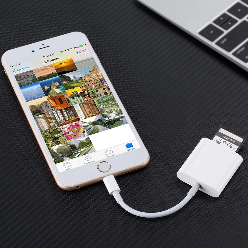 ABKT-TF& SD Card Reader Dual Slot Camera Reader Adapter Game Camera Viewer Compatible for Xs/Xs Max/8 Plus/8/7 Plus/7 an