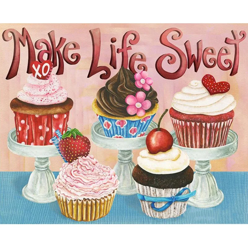 

5D Diamond Painting Full Drill "Cake Landscape" Embroidery Cross Stitch 3D Home Decor Gift Make Life Sweet Kitchen Room Decal
