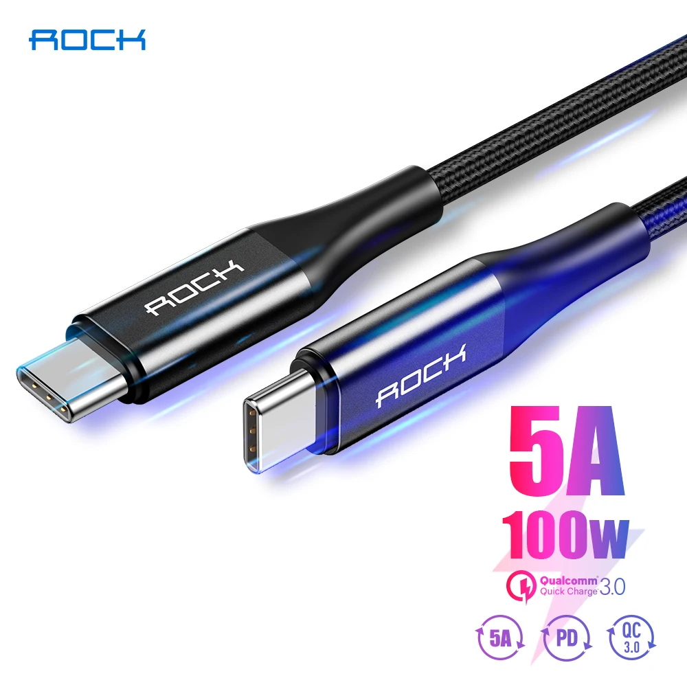 Кабель ROCK PD 5A USB Type C для Samsung Huawei OnePlus 6t 6 5 iPad Pro 2020 Macbook 100 Вт QC 4 0 кабель C|Кабели