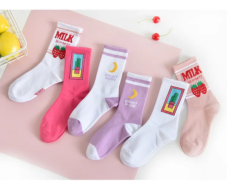 SP& CITY/6 пар в комплекте, корейские женские хлопковые носки с рисунком клубники, Зимние Повседневные Носки ярких цветов, удобные теплые носки