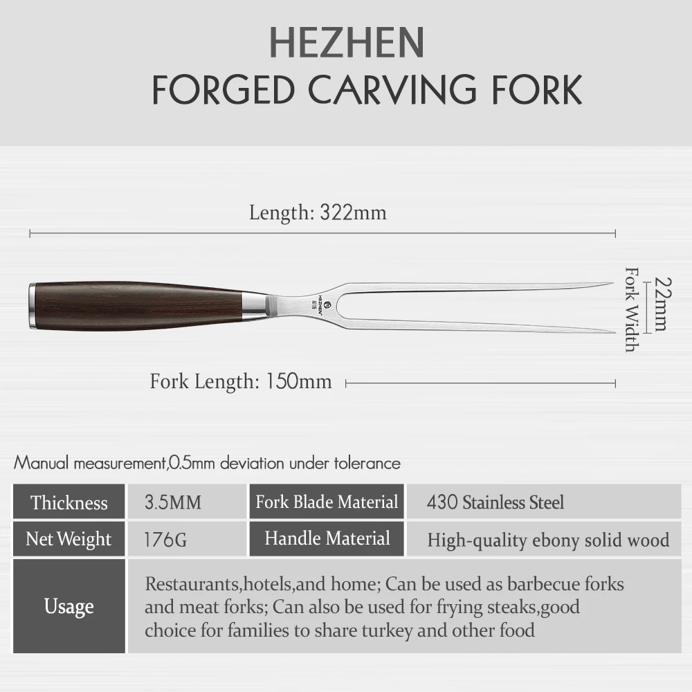HEZHEN Classic Series Forged Carving Fork Outdoor Barbecue Tool BBQ Meat Fork Kitchen Tools Ebony Handle Gift box Barbecue