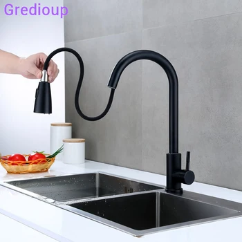 

Wasserhahn Sinks Water Kitchen Faucet Single Handle Black Stainless Steel Kitchen Tap Mixer Home Improvement Taps Evier Cuisine
