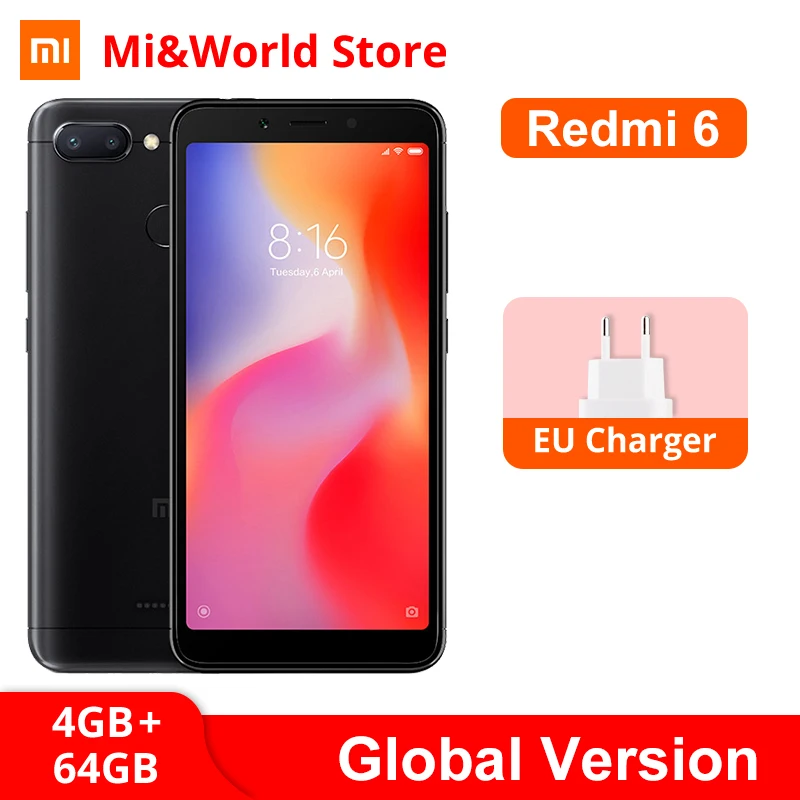 Мобильный телефон Xiaomi Redmi 6 4 ГБ 64 Восьмиядерный процессор Helio P22 камера 12 МП 5 45