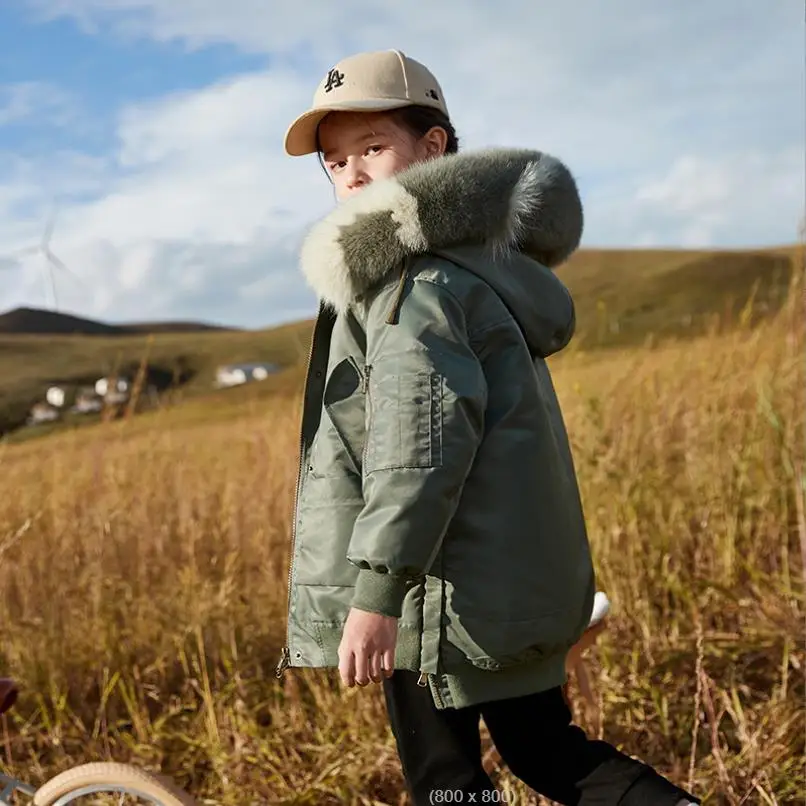 

Children Detachable Two-Piece Set Down Jacket 2021 Winter New Big Real Fur Collar Baby Girl Down Coats -30 Degree 6-14Y Wz403