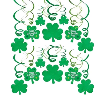 

30Ct St Patrick's Day Decorations - Shamrock Clover Swirl Saint Irish Party Hanging Supplies