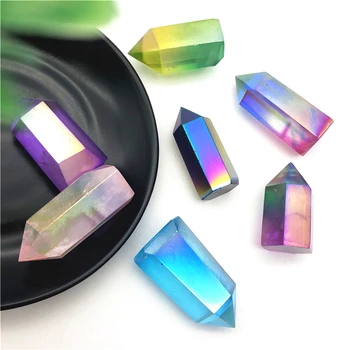 

Drop Shipping 10 Colors Titanium Rainbow Aura Quartz Crystal Point Obelisk Wand Tower Point Natural Stones and Crystals